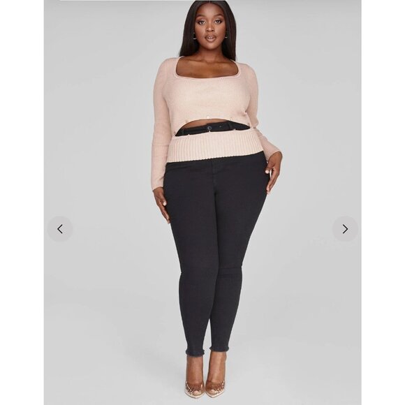 Fashion to Figure Ribbed Knit Sweater With Button Hem 3X - Picture 5 of 5